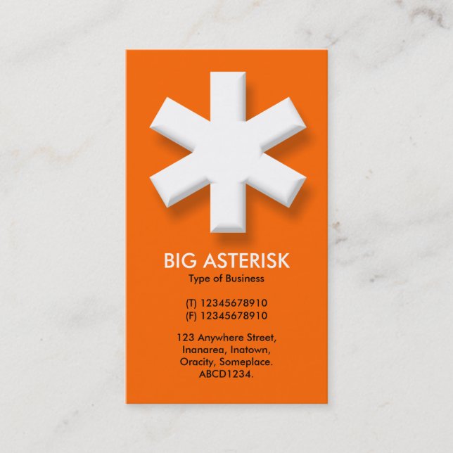 Big Asterisk - Orange (FF6600) Business Card (Front)