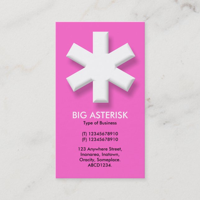 Big Asterisk - Pink (FF66CC) Business Card (Front)