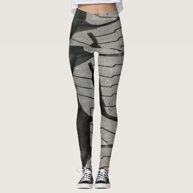 Big Automotive Car old tires Black Road trips  Leggings (Front)