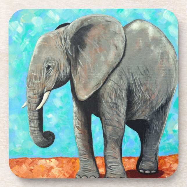Big Baby Elephant Painting  Beverage Coaster (Front)