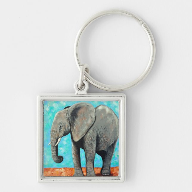 Big Baby Elephant Painting  Keychain (Front)