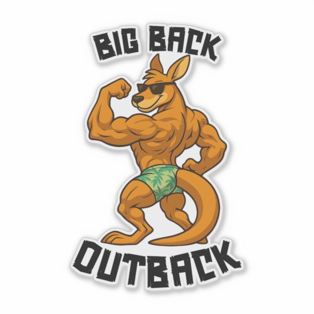 Big Back Outback – Funny Kangaroo Gym Workout, Sticker (Front)