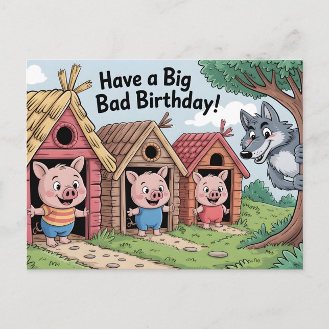 BIG BAD BIRTHDAY: Humorous Greeting Illustratation Postcard (Front)