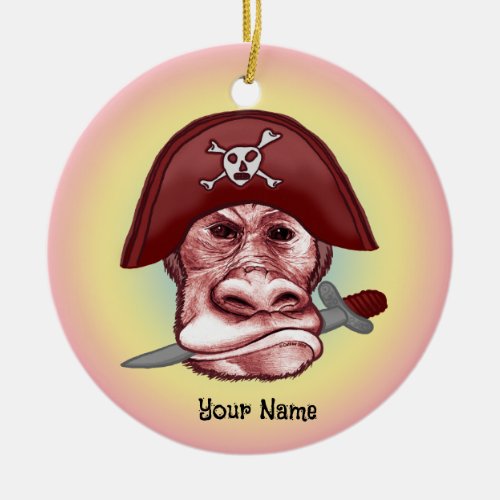Big Bad Pirate Monkey custom name Ceramic Ornament