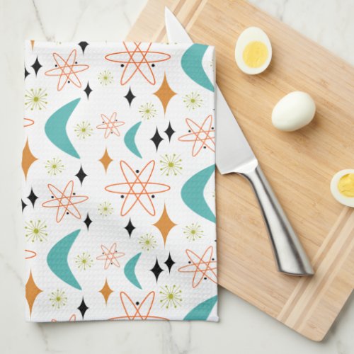 Big Bang Boomerang Orange Aqua Blue Mid Century Ki Kitchen Towel