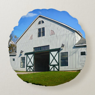 Big Barn with Blue Skies Round Pillow