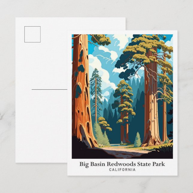 Big Basin Redwoods State Park Travel Illustration Postcard (Front/Back)