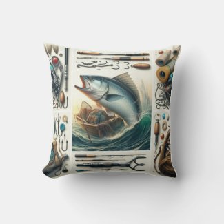 Big Bass Fish Fisherman Throw Pillow
