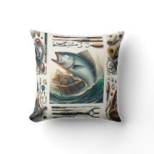 Big Bass Fish Fisherman Throw Pillow