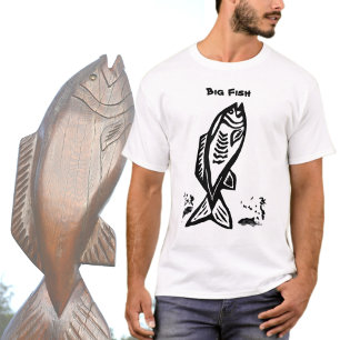Big Bass Fish Primitive Art Black and White T-Shirt