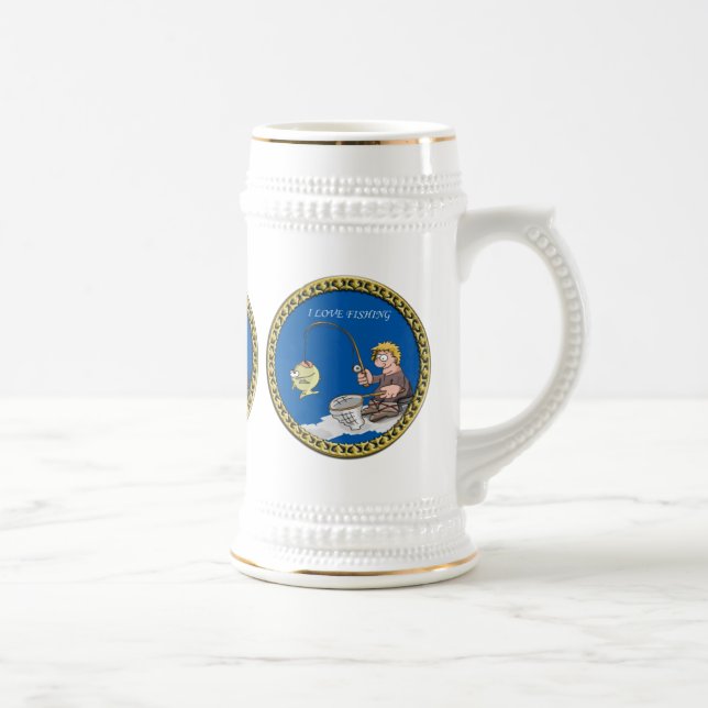 Big bass fisherman fishing on the ice beer stein (Right)