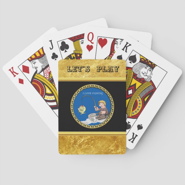 Big bass fisherman fishing on the ice poker cards (Back)