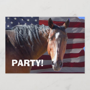 Big Bay Horse & U.S. Flag - Western Party Invitation