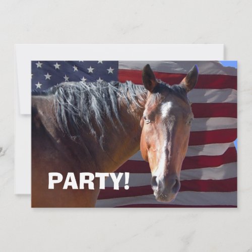 Big Bay Horse &amp; U.S. Flag - Western Party Invitations