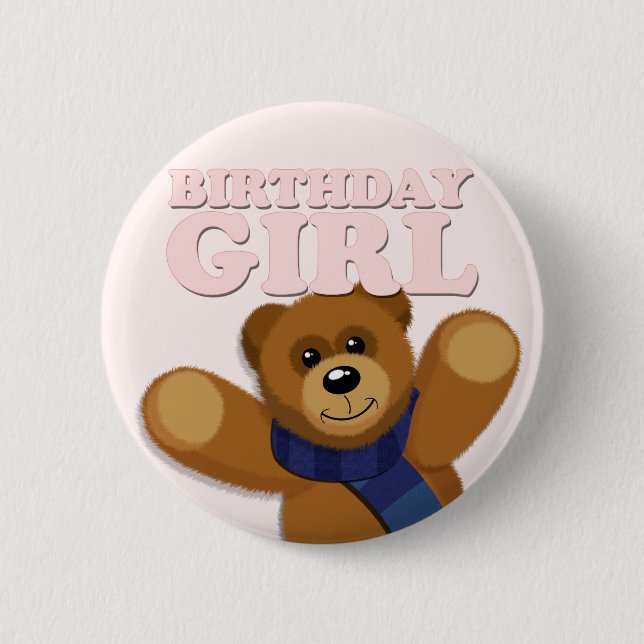 Big Bear Birthday Girl Badge Pinback Button (Front)