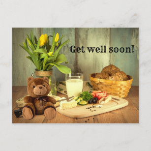 GET WELL SOON Cute teddy Bear w/ Hammer 5x6.5 Greeting Card Art #1339