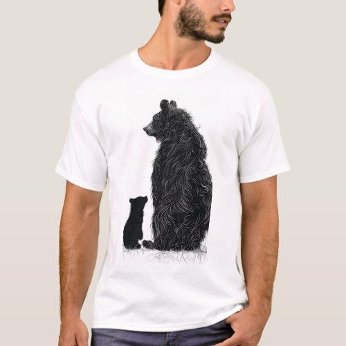 Big Bear Hugging Little Bear Silhouette T_Shirt