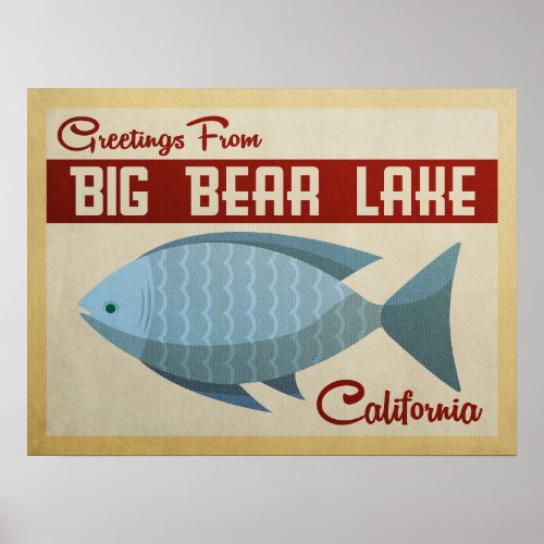 Big Bear Lake Blue Fish Vintage Travel Poster
