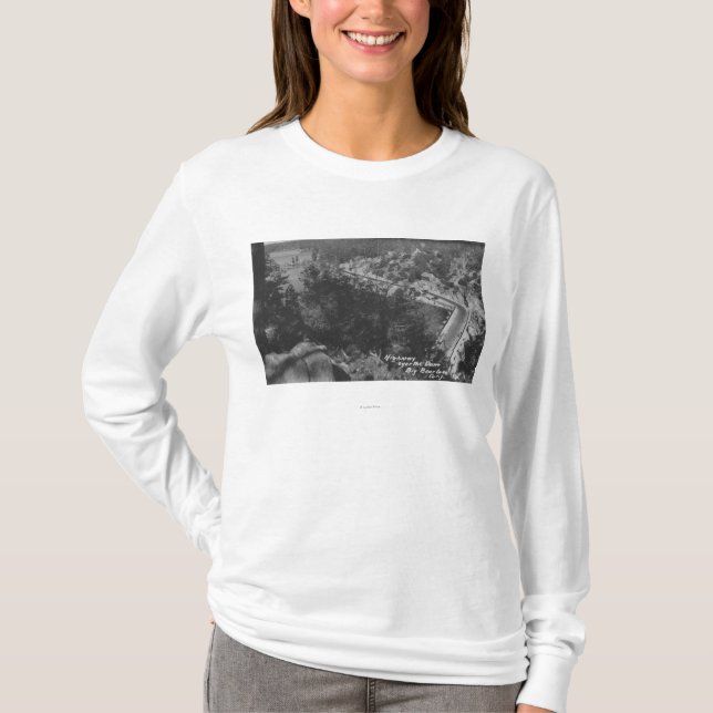 Big Bear Lake, CA Highway Above the Dam T-Shirt (Front)