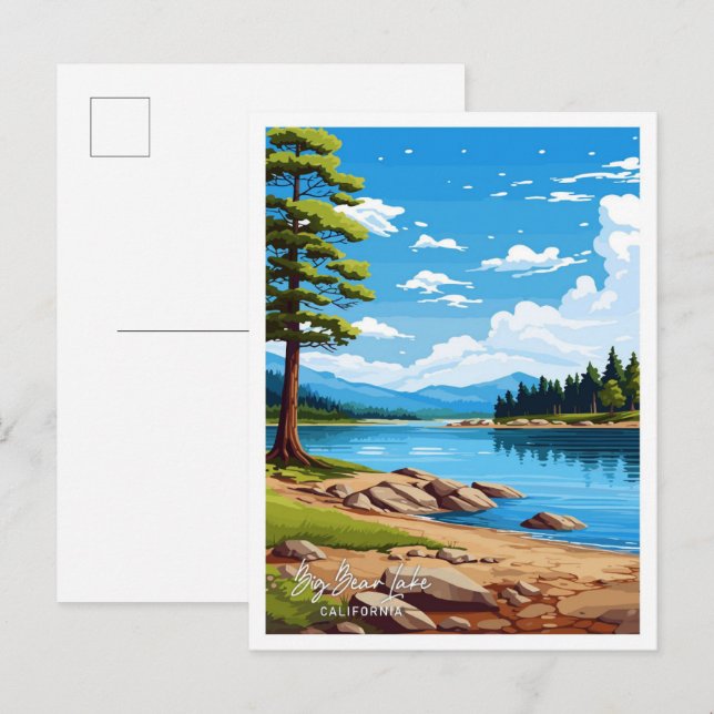 Big Bear Lake California Art Travel illustration Postcard (Front/Back)