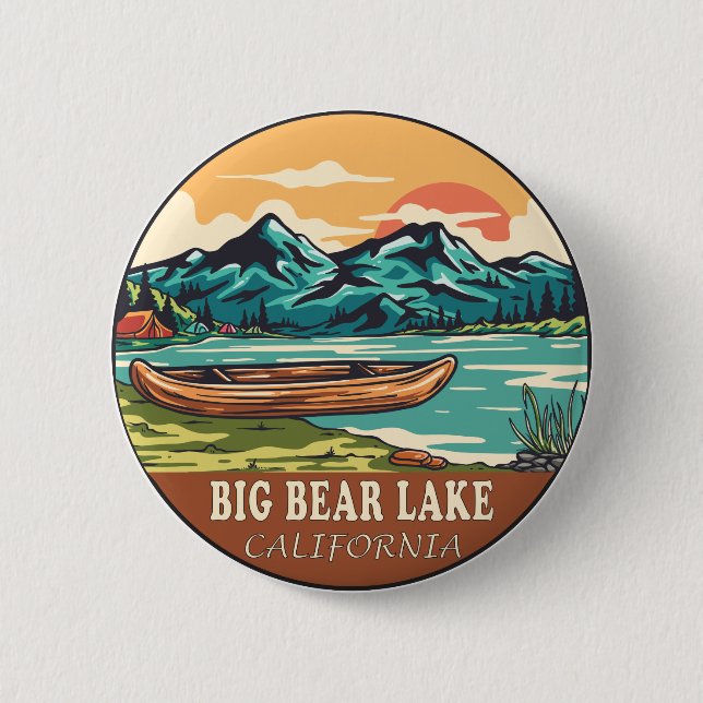 Big Bear Lake California Boating Fishing Emblem Button (Front)