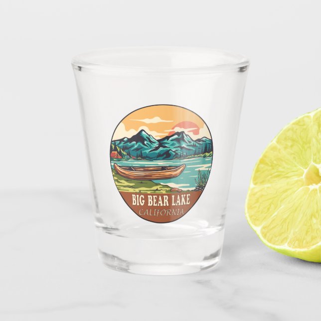 Big Bear Lake California Boating Fishing Emblem Shot Glass (Front)