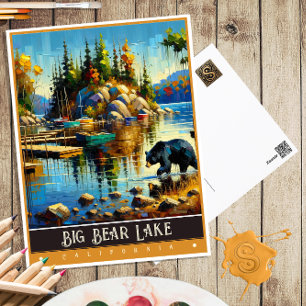 Big Bear Lake, California   Vintage Painting Postcard