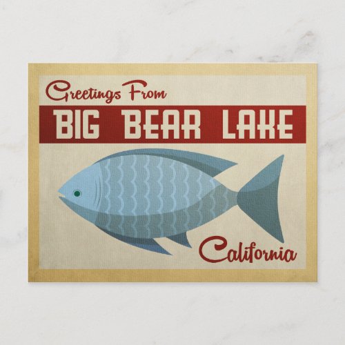 Big Bear Lake Postcard Blue Fish Vintage Travel