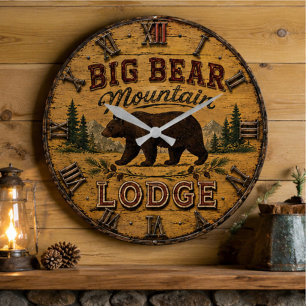 Big Bear Mountain Lodge Rustic Large Clock