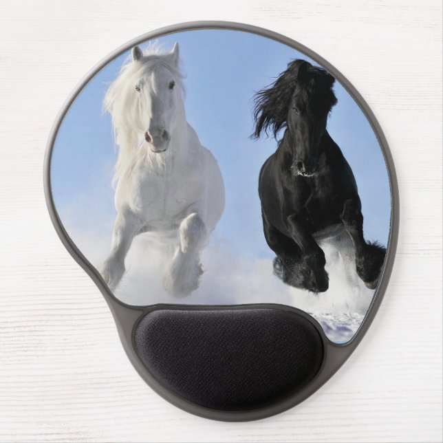 Big beautiful black and white draft horses gel mouse pad (Front)