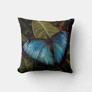 Big, beautiful, blue butterfly throw pillow