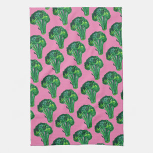 Big beautiful broccoli eat your veggies pink kitchen towel