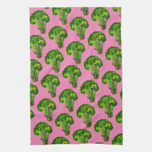 Big beautiful broccoli eat your veggies pink kitchen towel