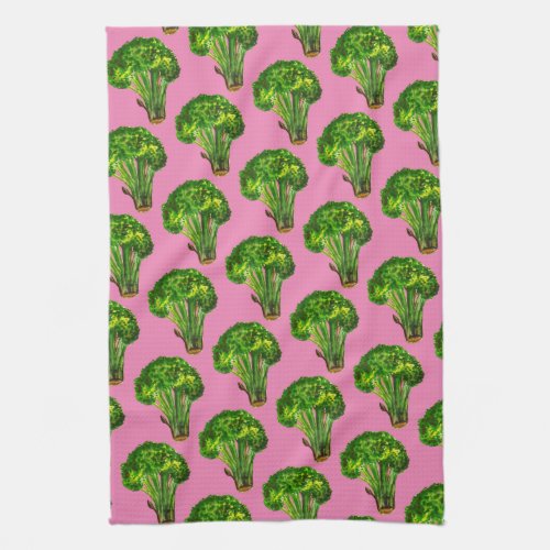 Big beautiful broccoli eat your veggies pink kitchen towel