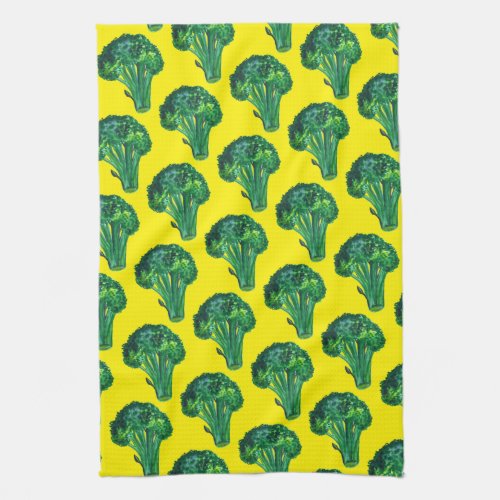 Big beautiful broccoli eat your veggies yellow kitchen towel