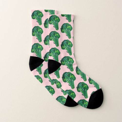 Big Beautiful Broccoli Pink Green Socks