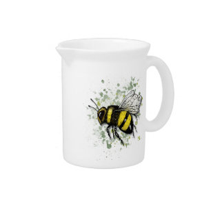 Big Beautiful Bumble BEE, Digital Drawing Beverage Pitcher