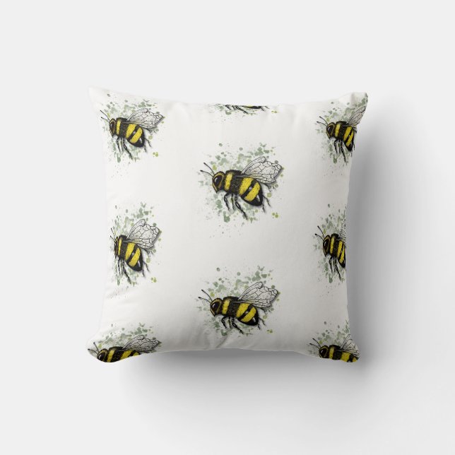 Big Beautiful Bumble BEE, Digital Drawing Throw Pillow (Front)