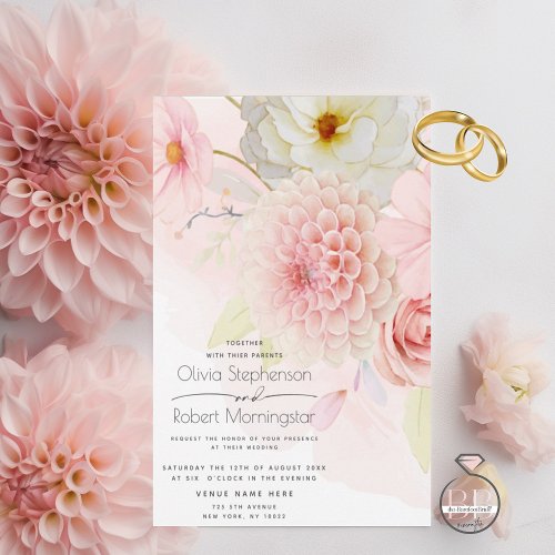 Big Beautiful Pastel Pink Flowers Wedding   Invitation