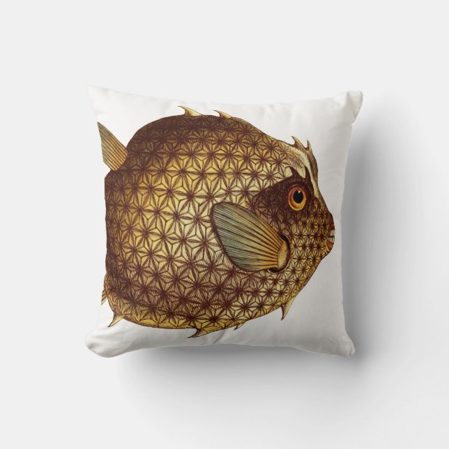 Big Beautiful Puffer Fish Throw Pillow (Front)