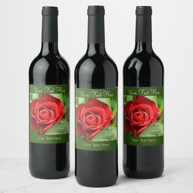 Big Beautiful Red Rose Flower Wine Label (Bottles)