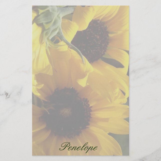 Big Beautiful Yellow Sunflowers and Your Name Stationery (Front)