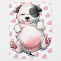 Big Belly Puppy Baby Blanket Hearts Love