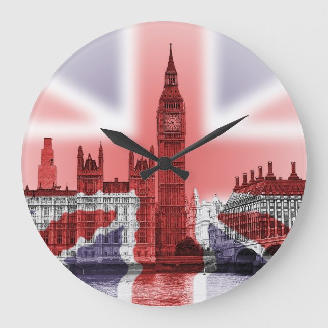 Big Ben and Houses of Parliament, Union Jack Large Clock (Front)