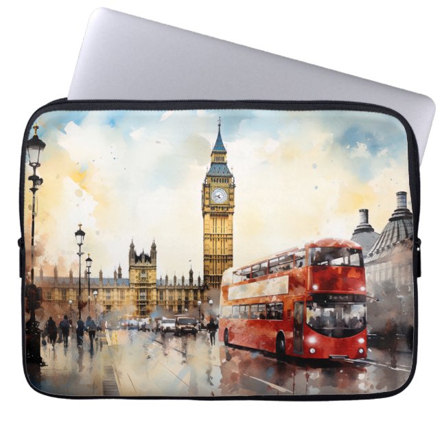 Big Ben and red bus in London Laptop Sleeve (Front)