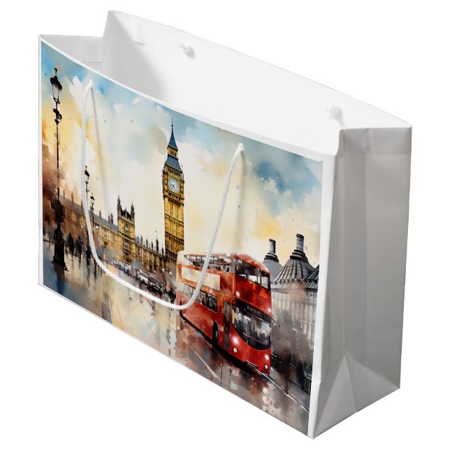 Big Ben and red bus in London Large Gift Bag (Front Angled)