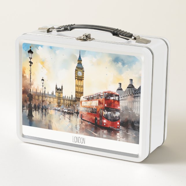 Big Ben and red bus in London Metal Lunch Box (Front)