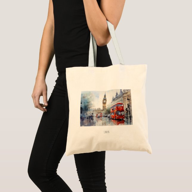  Big Ben and red buses in London Tote Bag (Front (Product))