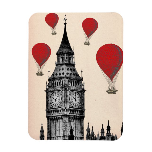 Big Ben and Red Hot Air Balloons 2 Magnet (Vertical)
