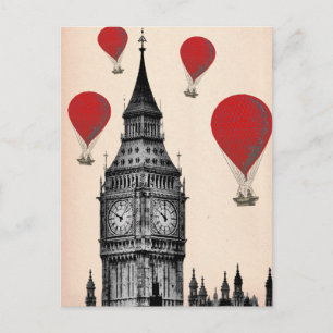 Big Ben and Red Hot Air Balloons 2 Postcard